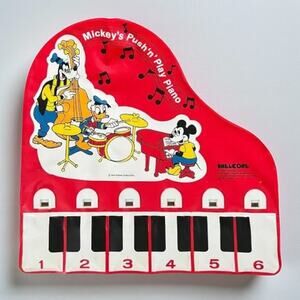 Vintage 1980 Shelcore Mickey Mouse Push n Play Piano Disney Toy
